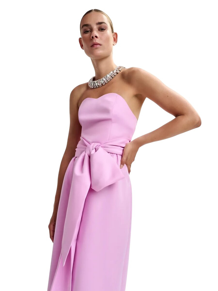 Roze strapless midi-jurk met wikkelriem Juror Essentiel
