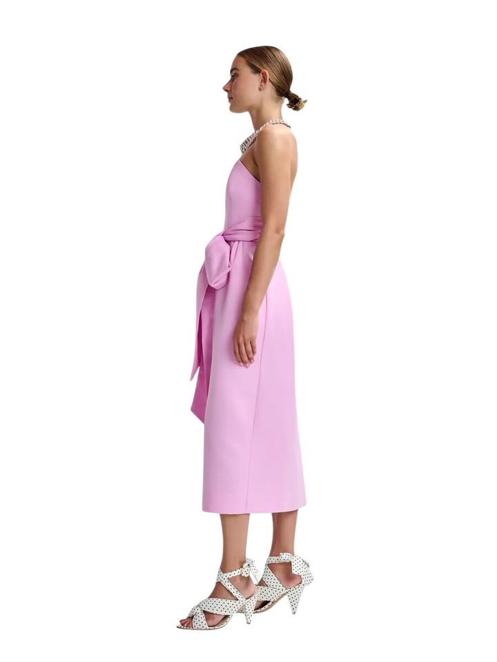 Roze strapless midi-jurk met wikkelriem Juror Essentiel