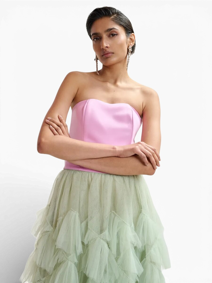 Roze bustiertop met rug met smokwerk Juchini Essentiel