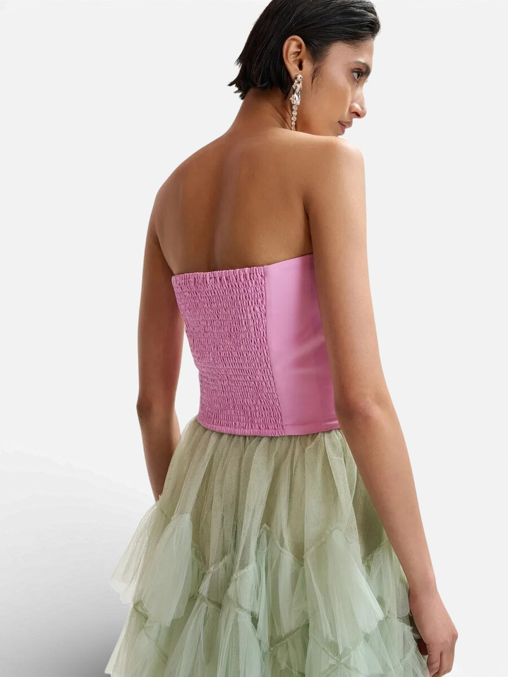 Roze bustiertop met rug met smokwerk Juchini Essentiel