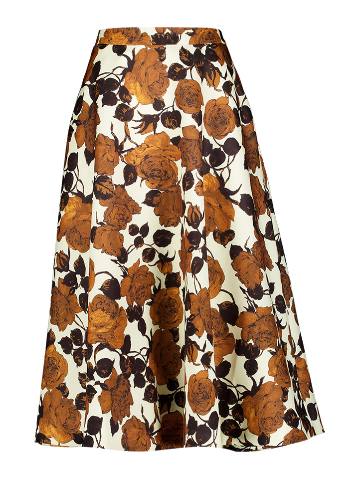 Beige en bruine A-lijn bloemenrok Julio Essentiel 