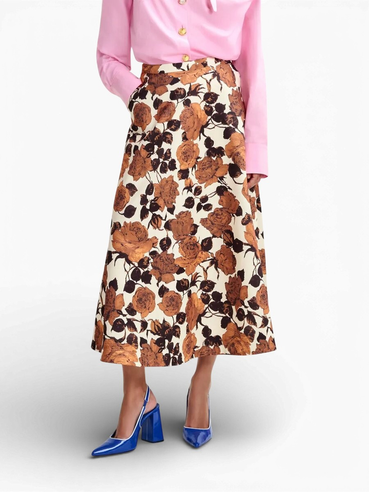Beige en bruine A-lijn bloemenrok Julio Essentiel 