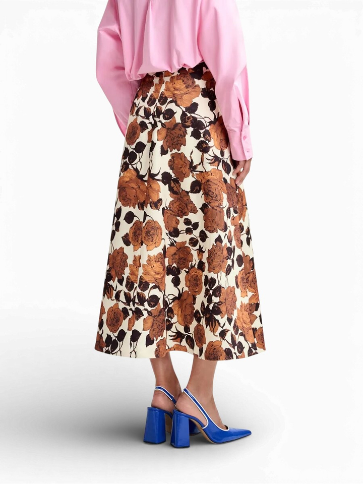Beige en bruine A-lijn bloemenrok Julio Essentiel 