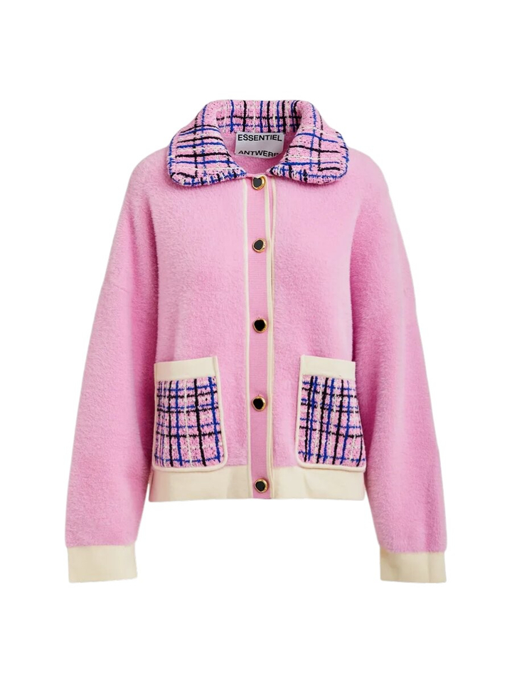 Roze cardigan met print op kraag en zakken Joilu Essentiel 