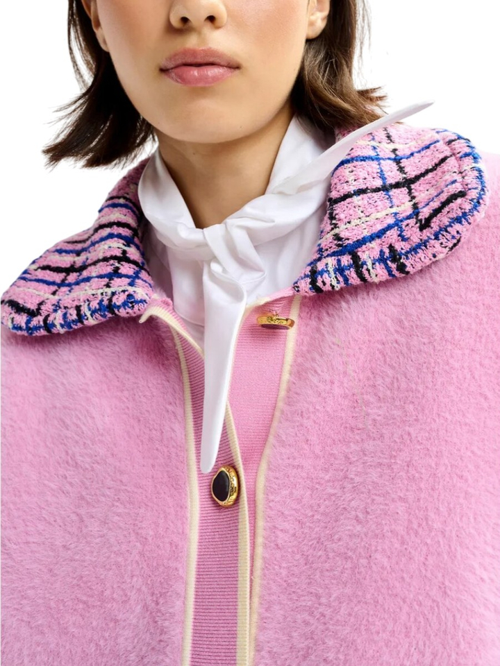 Roze cardigan met print op kraag en zakken Joilu Essentiel 