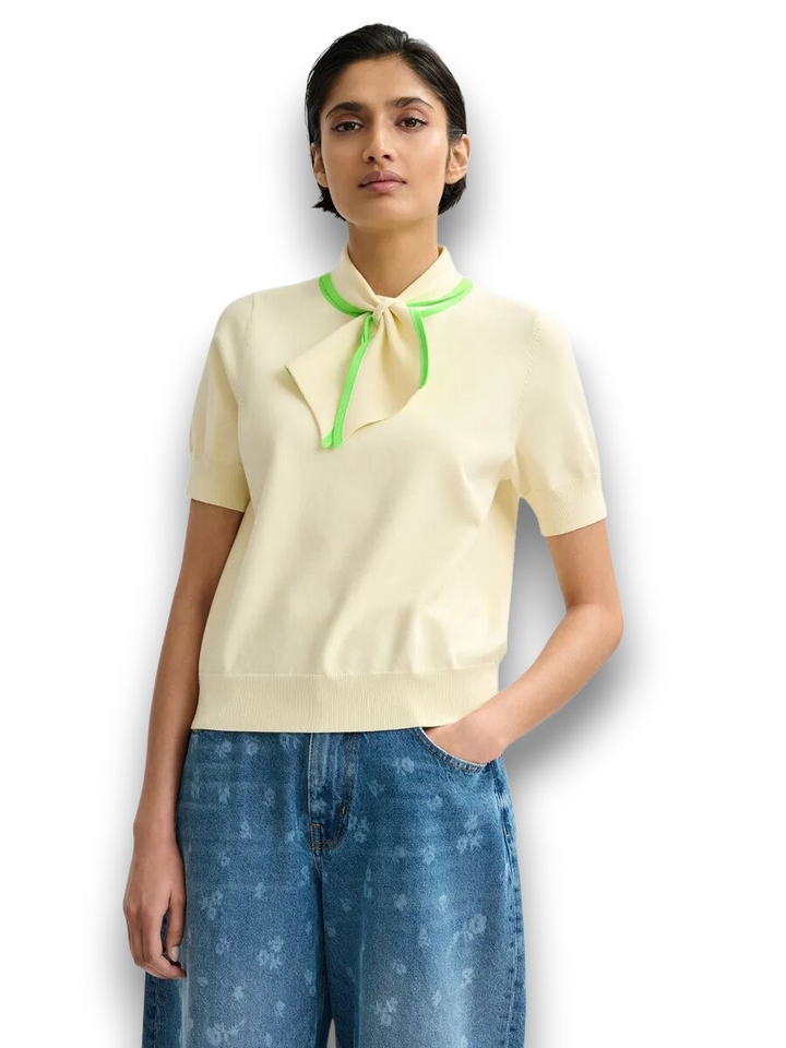 Ecru fijngebreide polo met sjaalkraag Jonda Essentiel