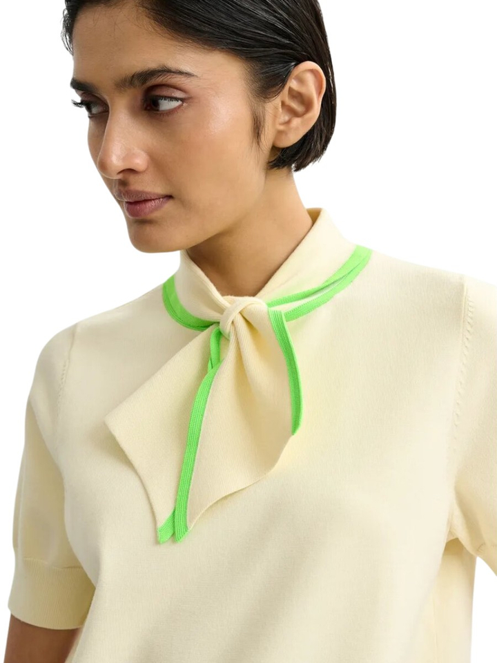 Ecru fijngebreide polo met sjaalkraag Jonda Essentiel