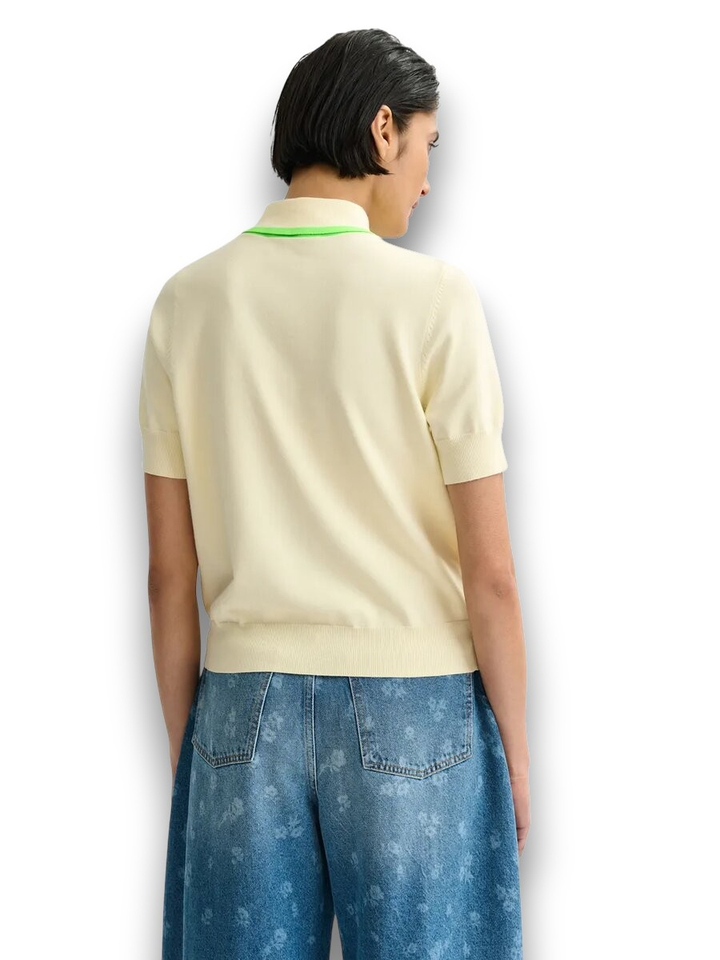 Ecru fijngebreide polo met sjaalkraag Jonda Essentiel