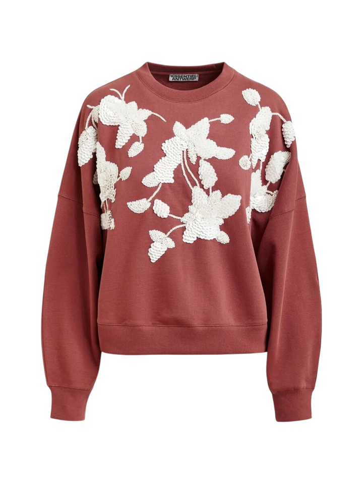 Roestkleurige sweater met bloemen Jaga Essentiel