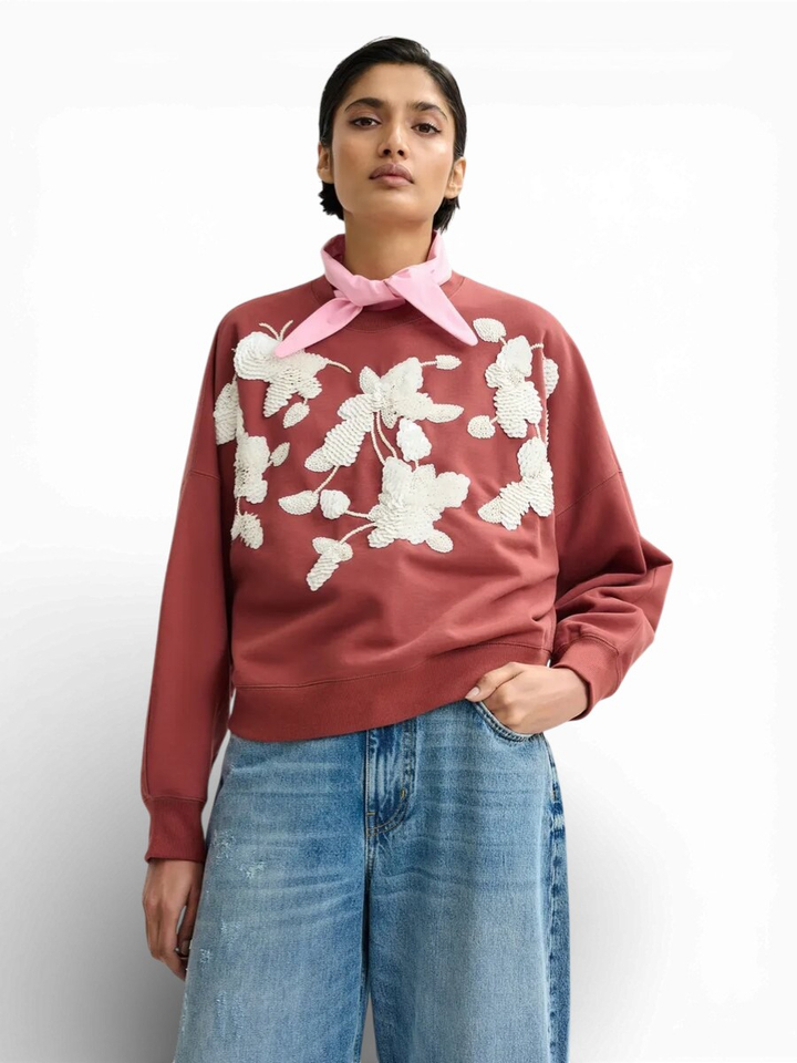 Roestkleurige sweater met bloemen Jaga Essentiel