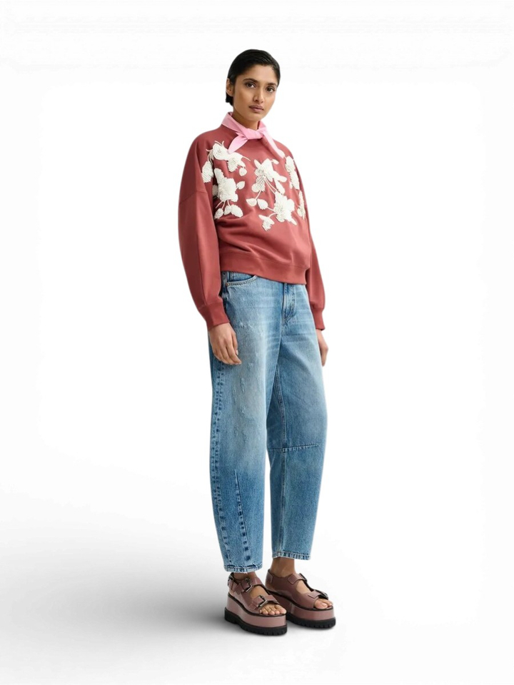 Roestkleurige sweater met bloemen Jaga Essentiel