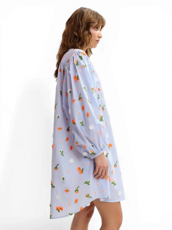 Blauwe jurk met bloemenprint Jalen Essentiel