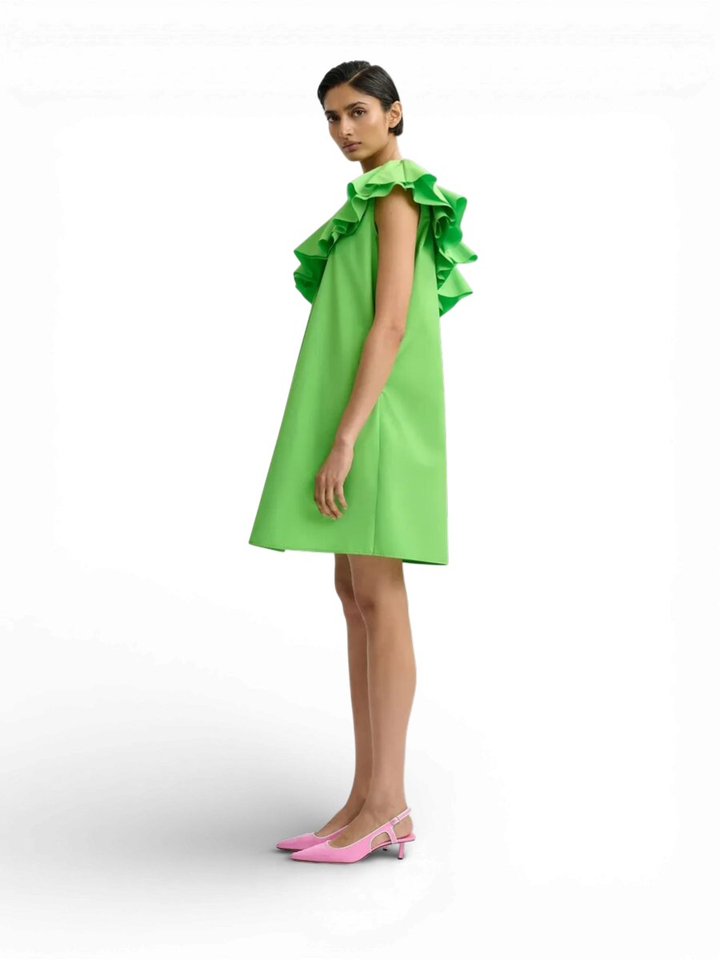 Groene Off shoulder jurk met frul Juicer Essentiel