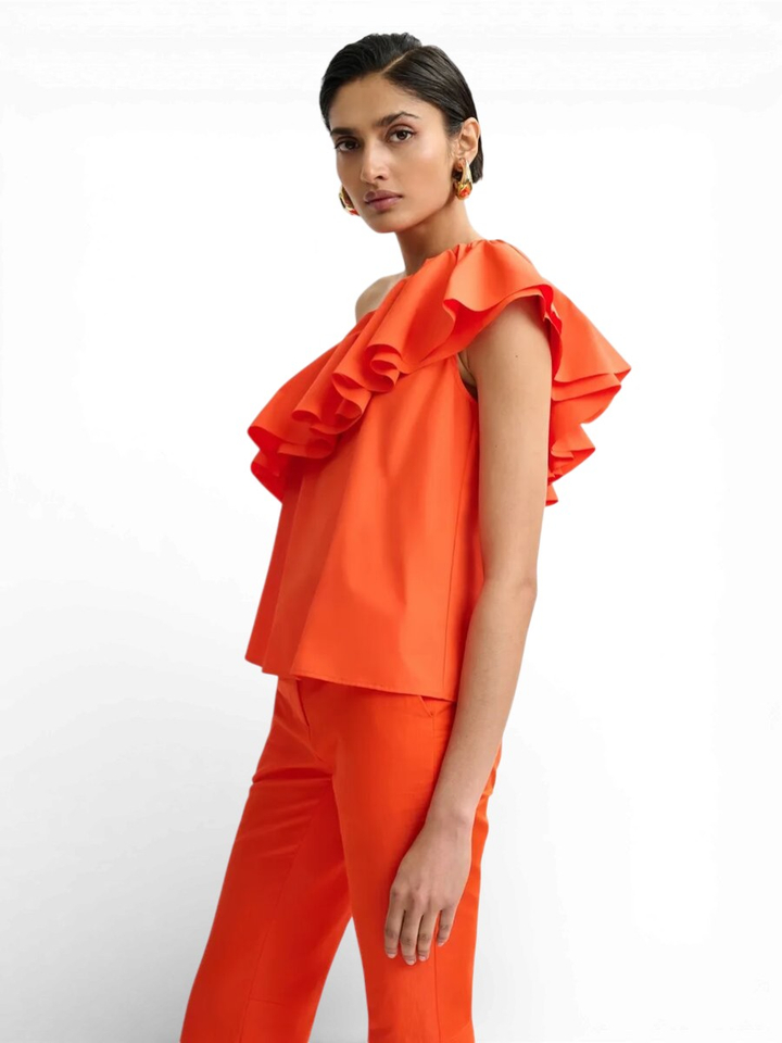 Oranje top met ruffle off shoulder Jilian Essentiel 
