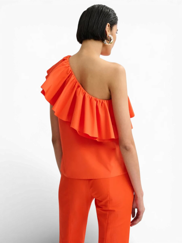 Oranje top met ruffle off shoulder Jilian Essentiel 