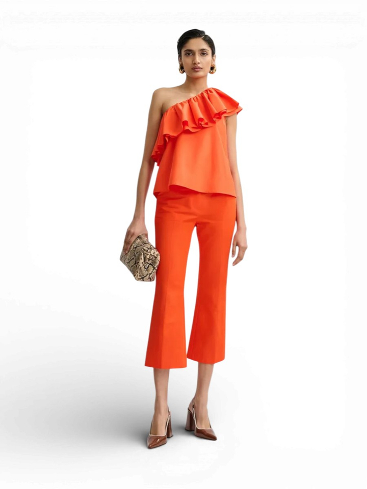 Oranje top met ruffle off shoulder Jilian Essentiel 