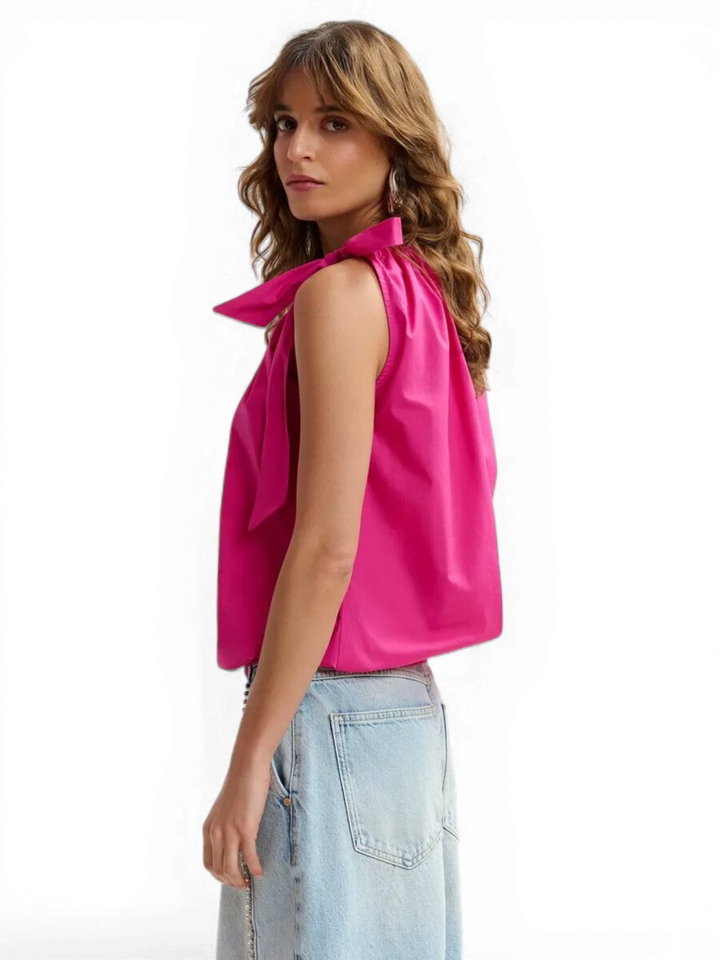 Roze asymmetrische top met strikje Jaylah Essentiel