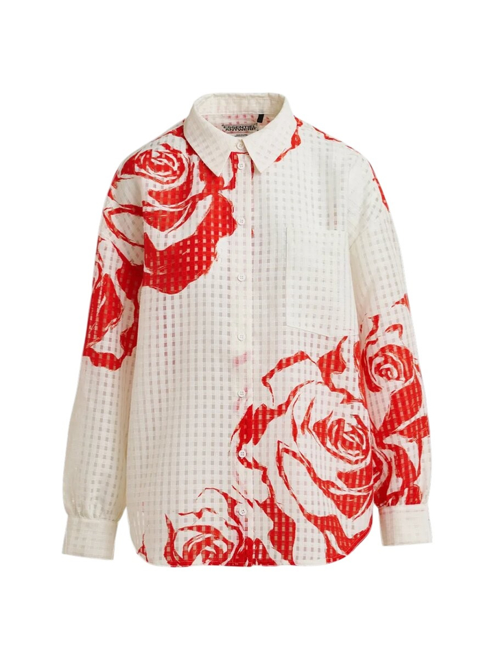 Witte bloes met oranje bloemenprint Joralnge Essentiel 