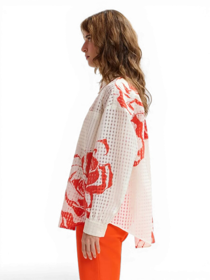 Witte bloes met oranje bloemenprint Joralnge Essentiel 