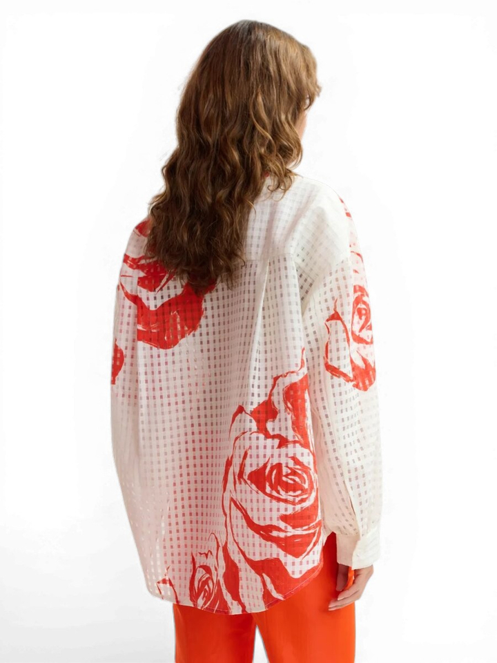 Witte bloes met oranje bloemenprint Joralnge Essentiel 