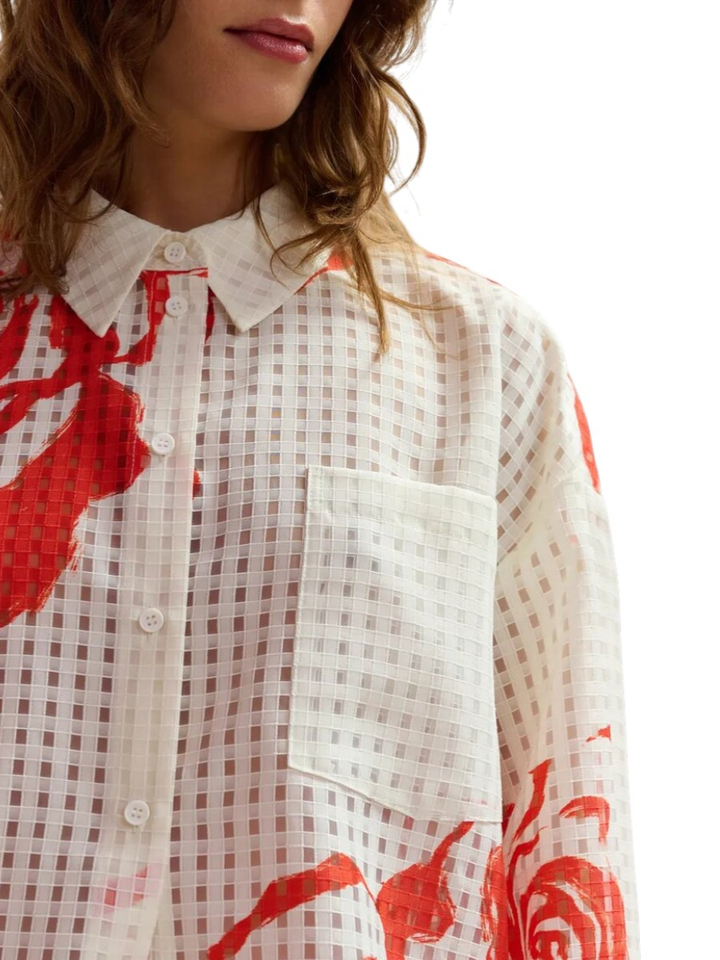 Witte bloes met oranje bloemenprint Joralnge Essentiel 