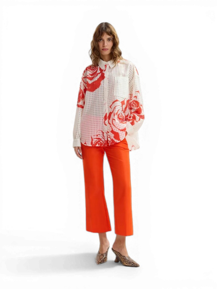 Witte bloes met oranje bloemenprint Joralnge Essentiel 