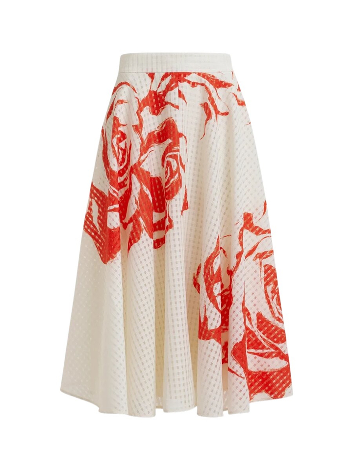 Ecru en rode midi-plissérok met bloemen Jango Essentiel 