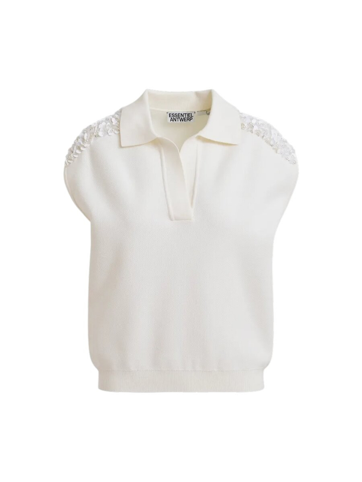 Witte polo met pailletten op de schouders Joline Essentiel