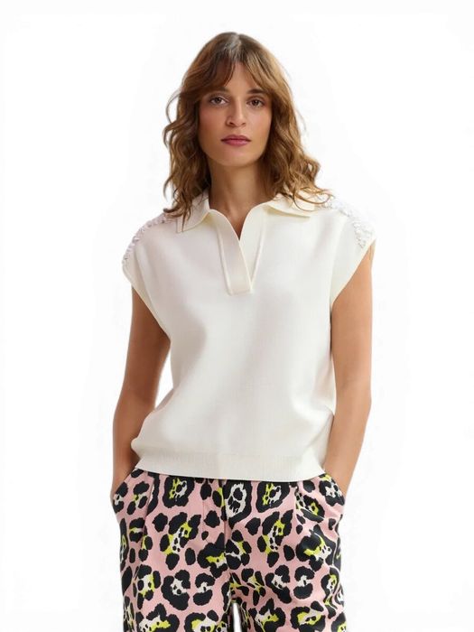 Witte polo met pailletten op de schouders Joline Essentiel