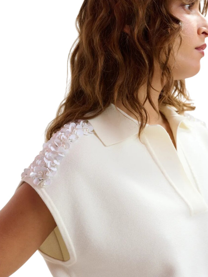 Witte polo met pailletten op de schouders Joline Essentiel