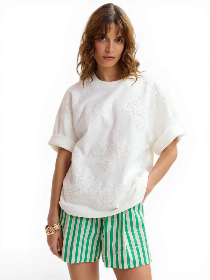 Witte sweater met bloemenkant Jista Essentiel