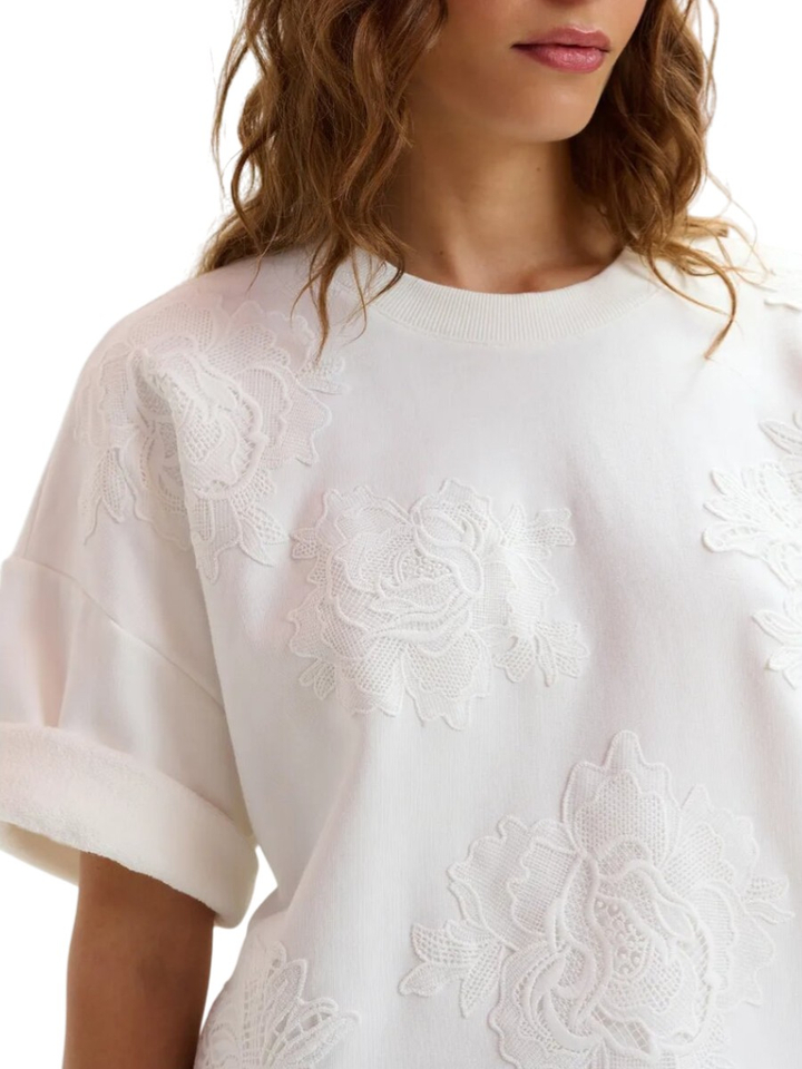 Witte sweater met bloemenkant Jista Essentiel