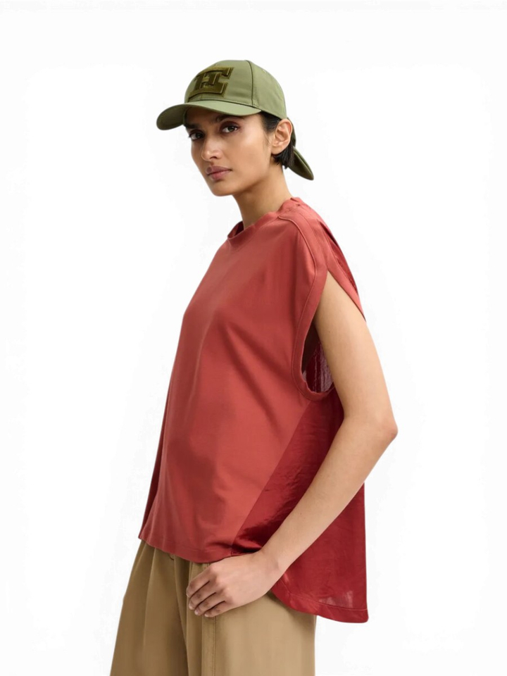 Roestkleurige wijdvallende T-shirt met detail aan zijkant Jabana Essentiel 