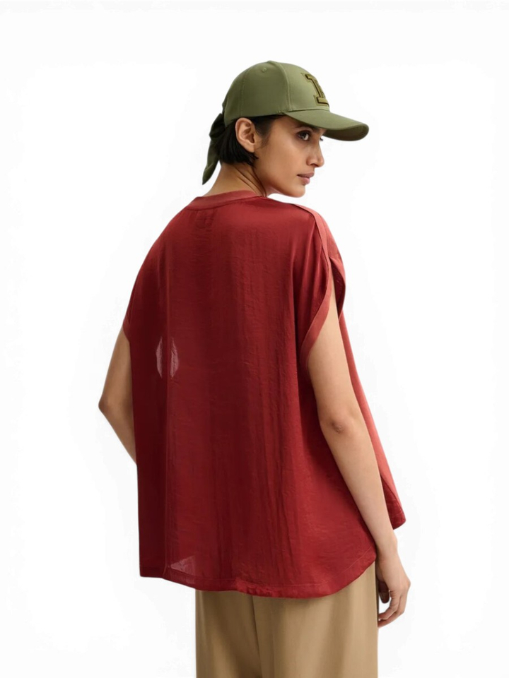 Roestkleurige wijdvallende T-shirt met detail aan zijkant Jabana Essentiel 