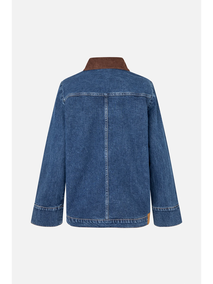 Blauwe jeansjas met kraag in bruine ribfluweel Benilda Baum und Pferdgarten