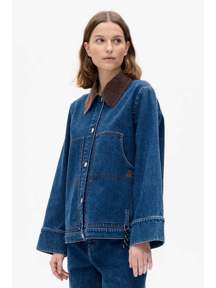 Blauwe jeansjas met kraag in bruine ribfluweel Benilda Baum und Pferdgarten