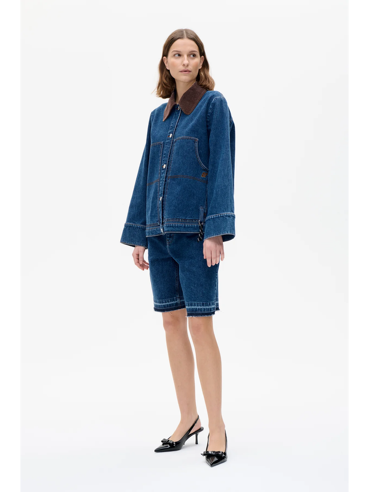 Blauwe jeansjas met kraag in bruine ribfluweel Benilda Baum und Pferdgarten