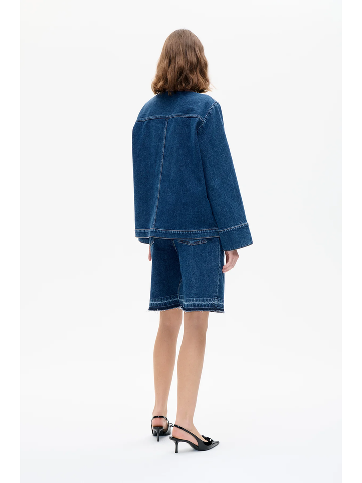 Blauwe jeansjas met kraag in bruine ribfluweel Benilda Baum und Pferdgarten