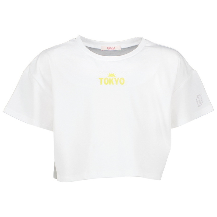 Witte t-shirt met gele print en strass Liu Jo