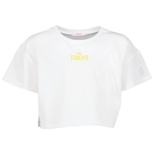 Witte t-shirt met gele print en strass Liu Jo
