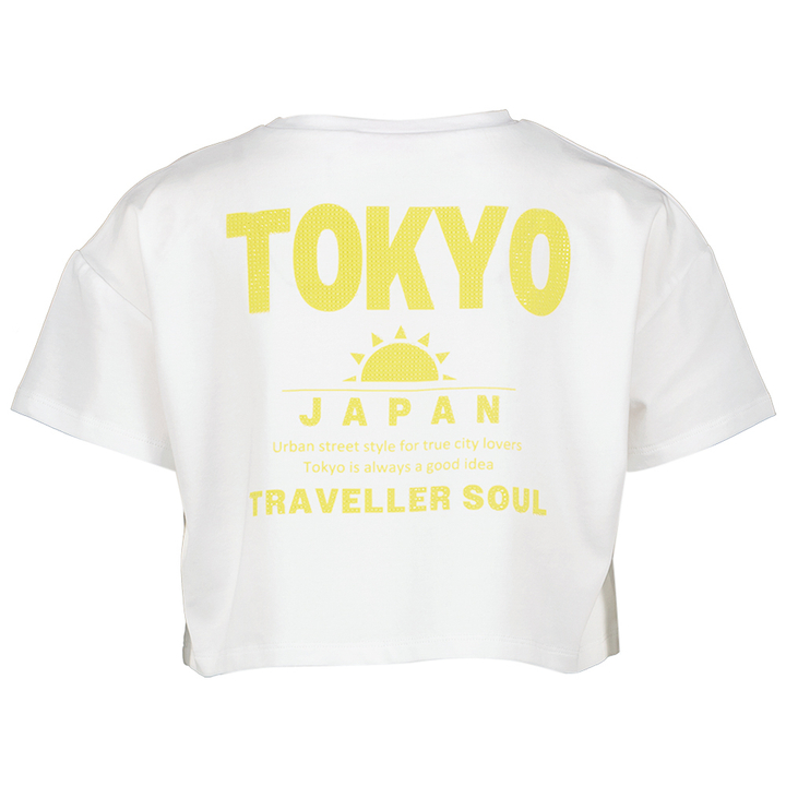 Witte t-shirt met gele print en strass Liu Jo