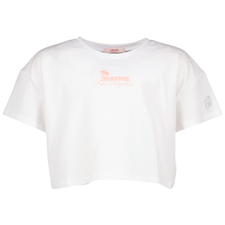 Witte t-shirt met roze print en strass Liu Jo