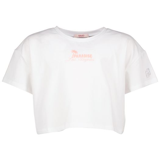 Witte t-shirt met roze print en strass Liu Jo