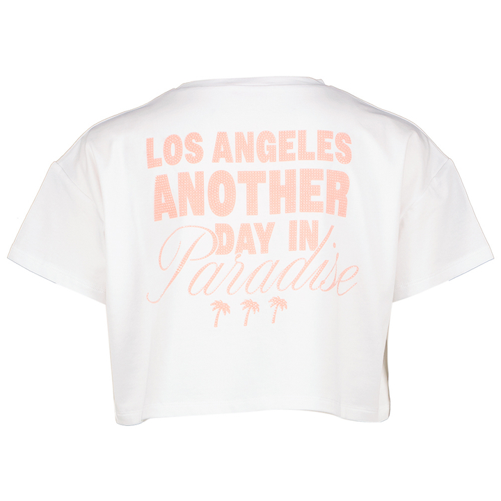 Witte t-shirt met roze print en strass Liu Jo