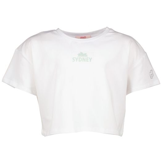 Witte t-shirt met groene print en strass Liu Jo