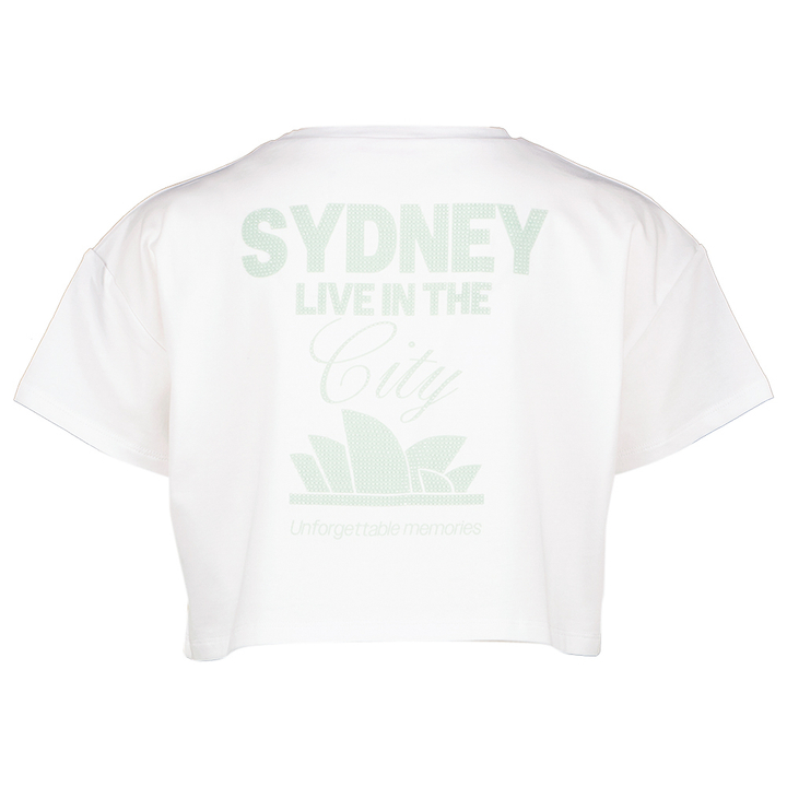 Witte t-shirt met groene print en strass Liu Jo