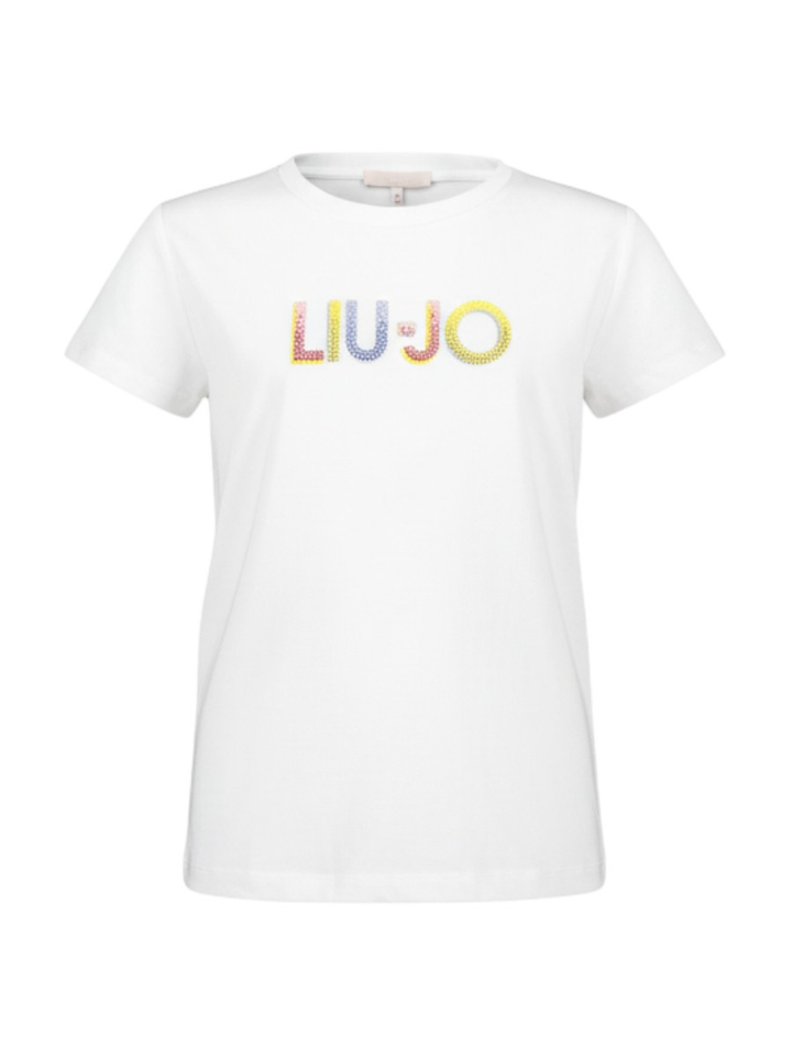 Witte katoenen T-shirt met strass Liu Jo 