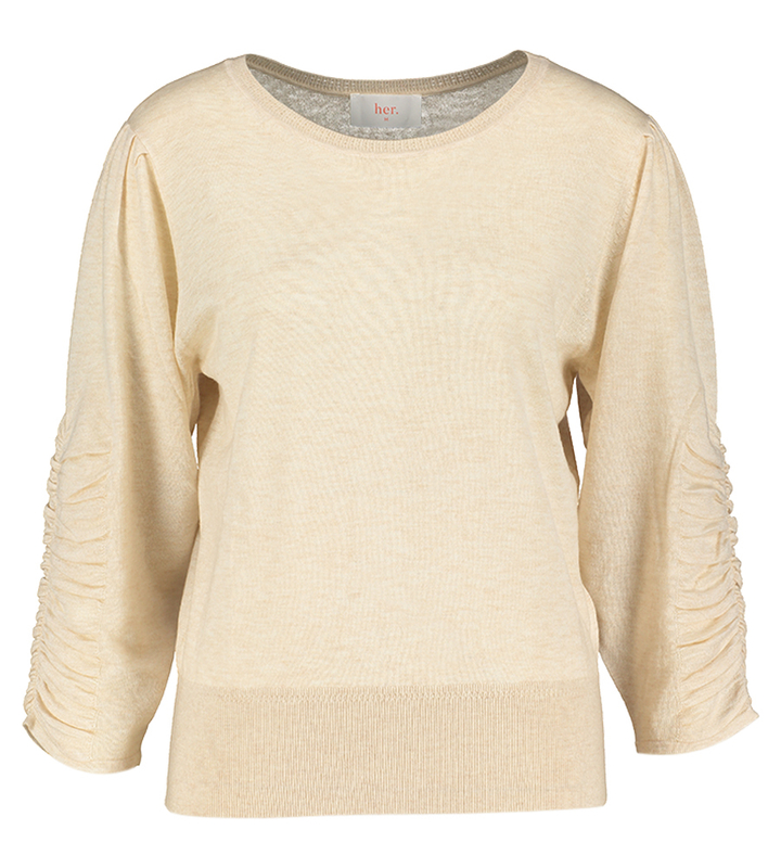 Licht beige trui met strop aan de mouw Wilma Her