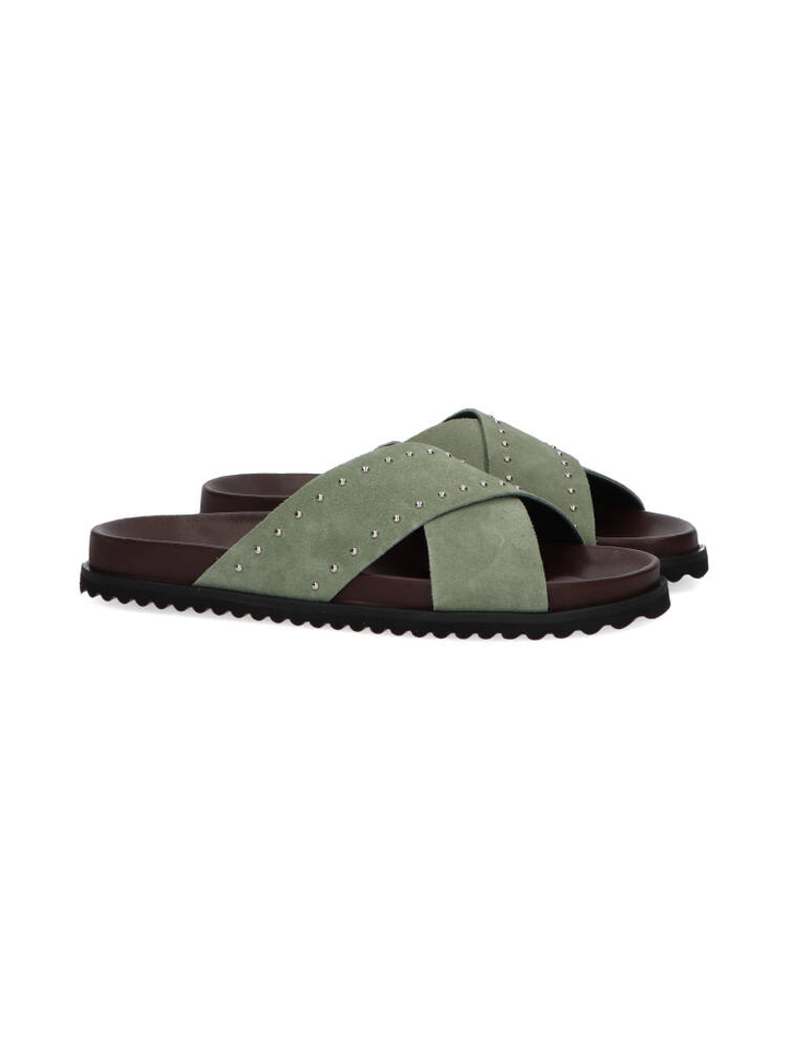 Groene suède slippers met studs Kirruna