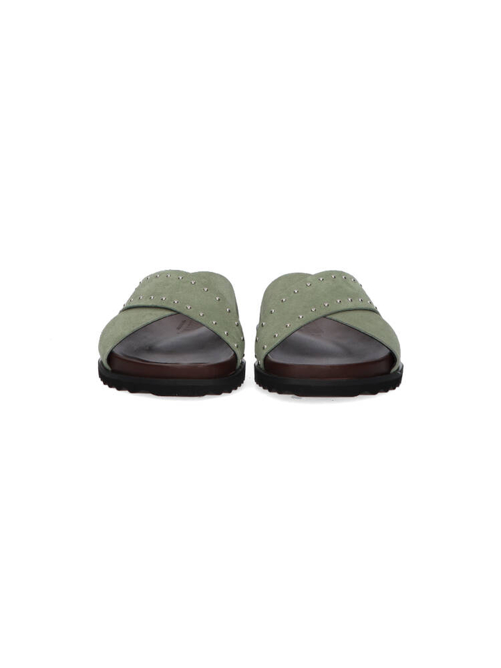 Groene suède slippers met studs Kirruna